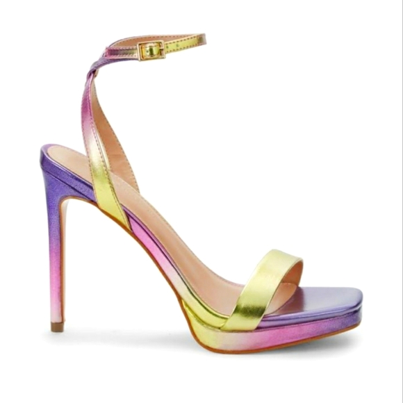 NWT Rainbow Metallic Heeled Sandals Holo Shimmer Rainbow Heels Stilettos - Picture 8 of 15